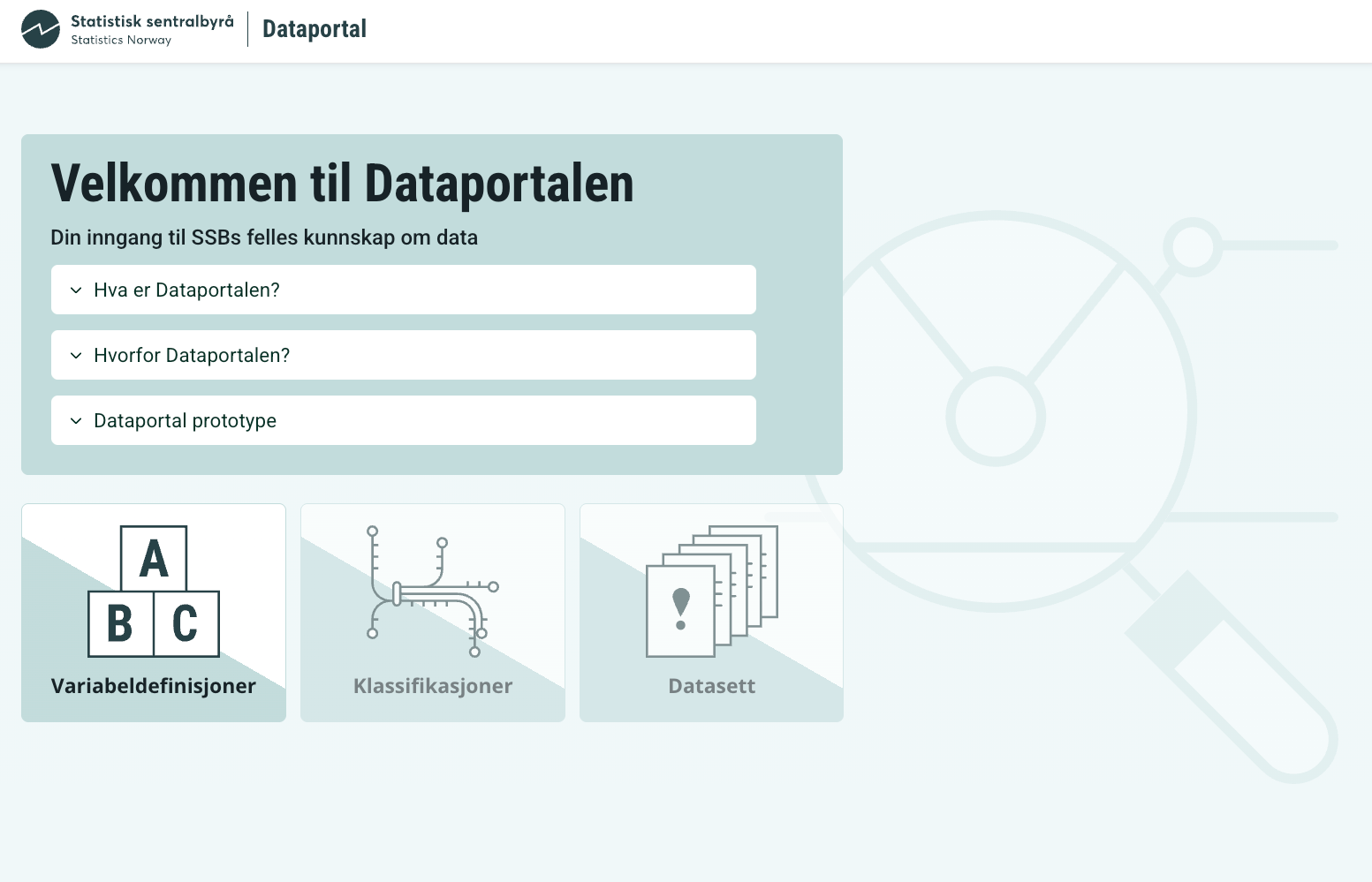 Landingsside i SSB Dataportal